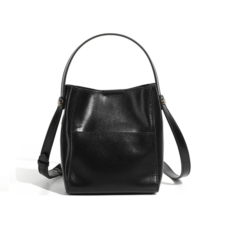 Burminsa Vintage Geuine Leather Bucket Shoulder Bags For Women 2025 Luxury Designer Crossbody Purses Small Tote Ladies Handbags