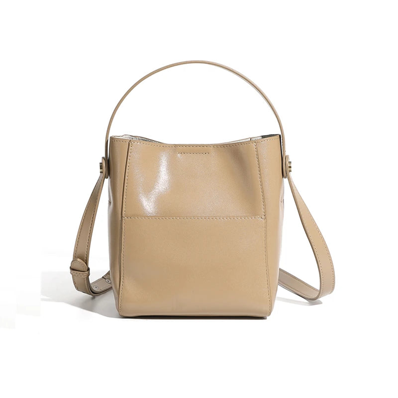 Burminsa Vintage Geuine Leather Bucket Shoulder Bags For Women 2025 Luxury Designer Crossbody Purses Small Tote Ladies Handbags
