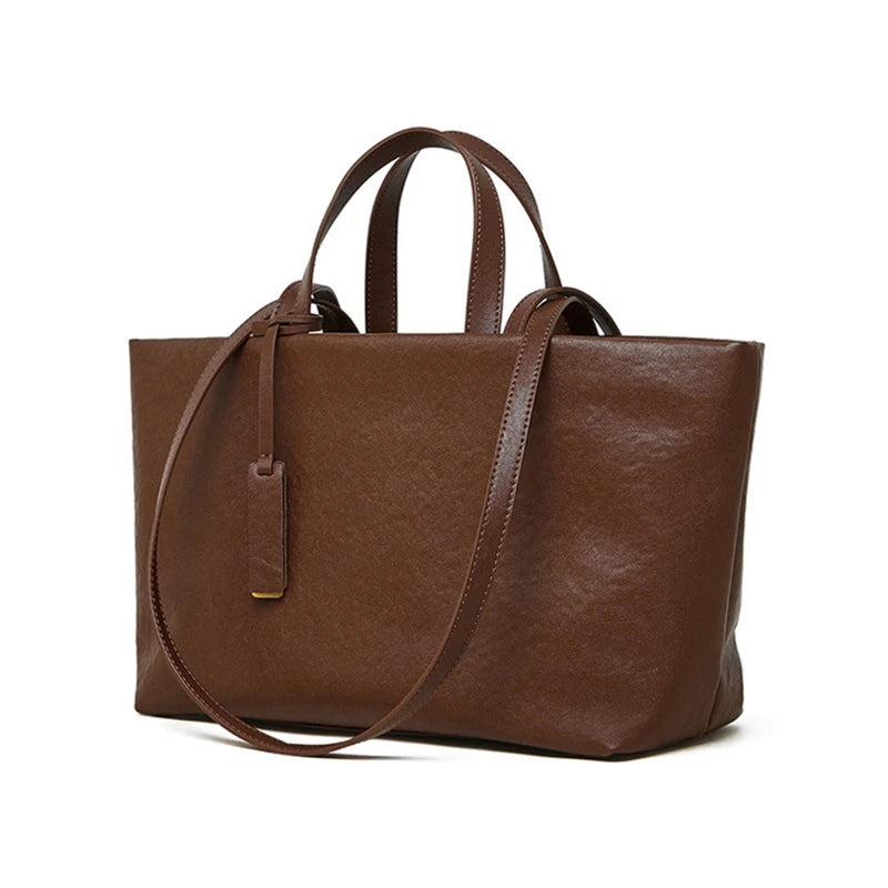 Burminsa Cowhide Genuine Leather Tote Shoulder Bags For Women 2025 Luxury Designer Large Capacity Commuter Work Ladies Handbags