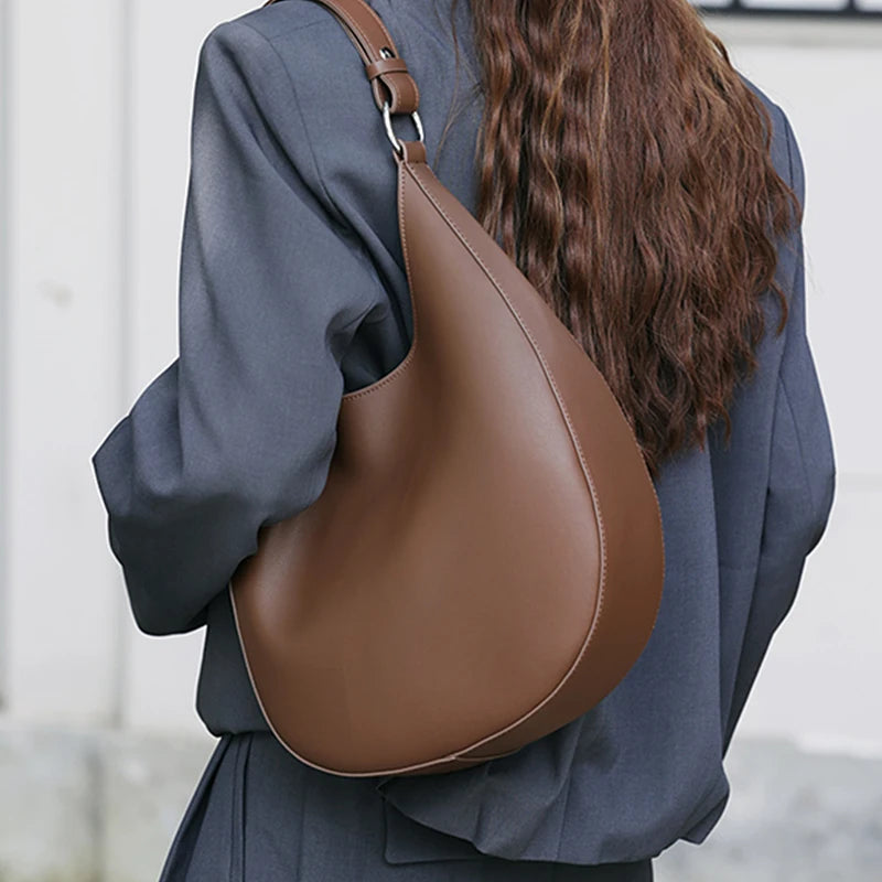 Burminsa Cowhide Genuine Leather Underarm Shoulder Bags For Women 2025 Trend Designer Hobo Crossbody Purses Tote Ladies Handbags