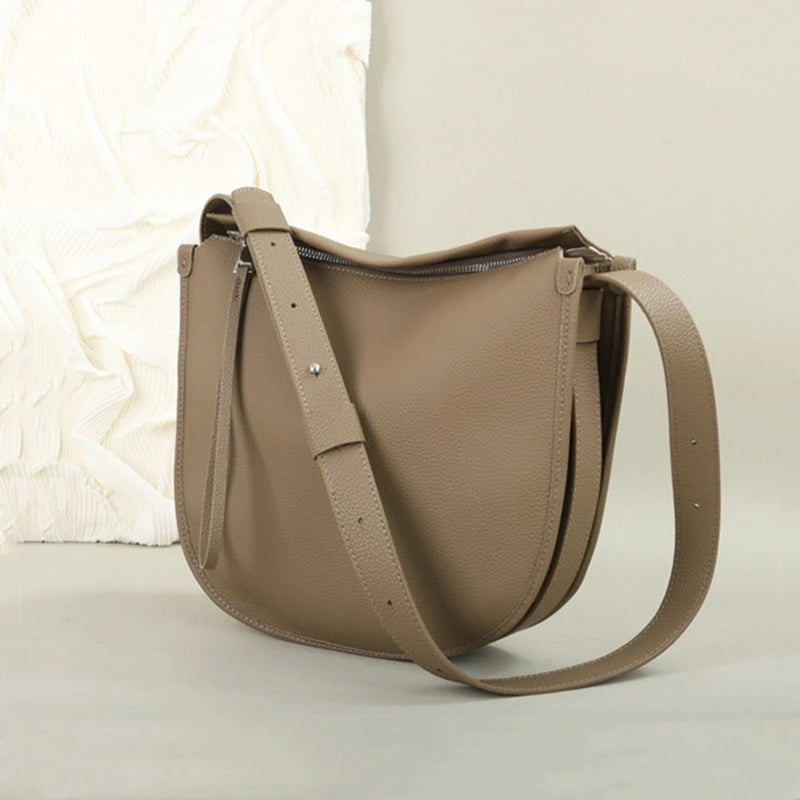 Burminsa Cowhide Genuine Leather Crescent Shoulder Bags For Women 2025 Luxury Designer Crossbody Shopper Tote Ladies Handbags