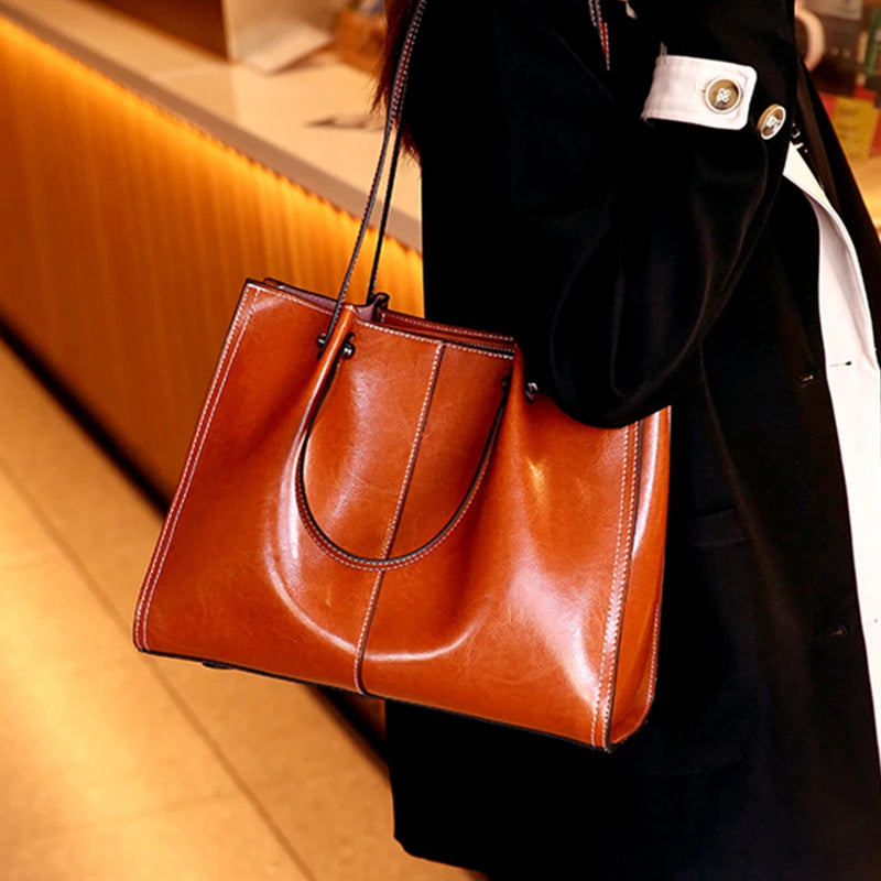 Burminsa Cowhide Genuine Leather Tote Shoulder Bags For Women 2025 Luxury Designer Large Capacity Shopper Work Ladies Handbags