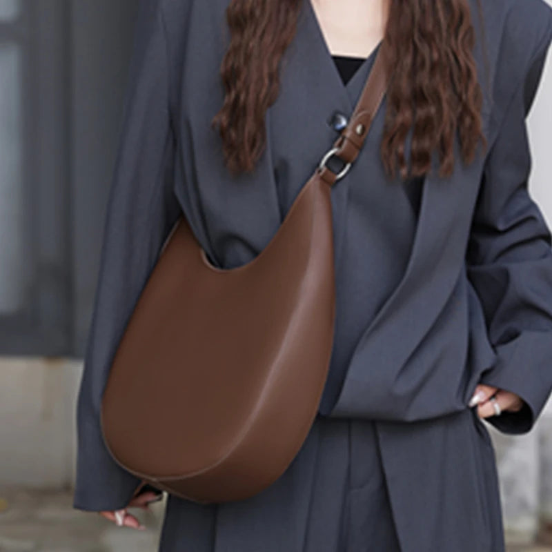 Burminsa Cowhide Genuine Leather Underarm Shoulder Bags For Women 2025 Trend Designer Hobo Crossbody Purses Tote Ladies Handbags