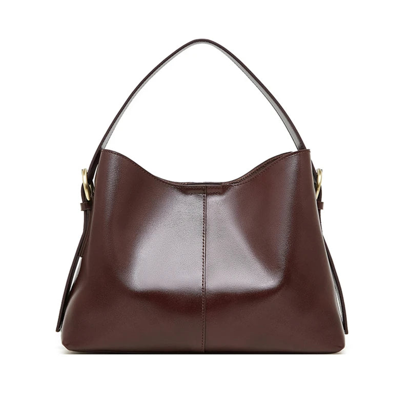 Burminsa Cowhide Genuine Leather Bucket Shoulder Bags For Women 2025 Luxury Designer Crosssbody Purses Tote Work Ladies Handbags