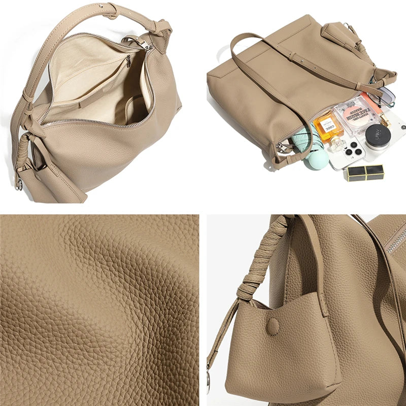 Burminsa Luxury Cowhide Genuine Leather Hobo Shoulder Bags 2025 Trend Designer Commuting Messenger Bags Crescent Ladies Handbags