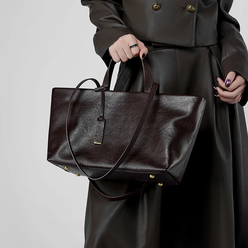 Burminsa Cowhide Genuine Leather Tote Shoulder Bags For Women 2025 Luxury Designer Large Capacity Commuter Work Ladies Handbags