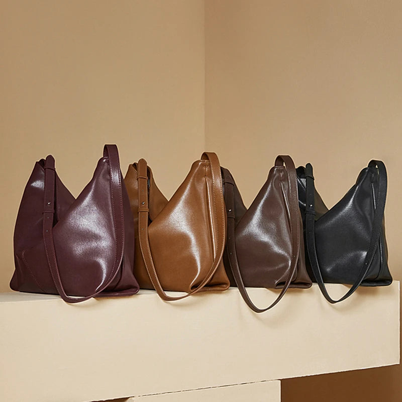 Burminsa Cowhide Genuine Leather Hobo Shoulder Crossbody Bags For Women 2025 Trend Designer Large Capacity Work Ladies Handbags