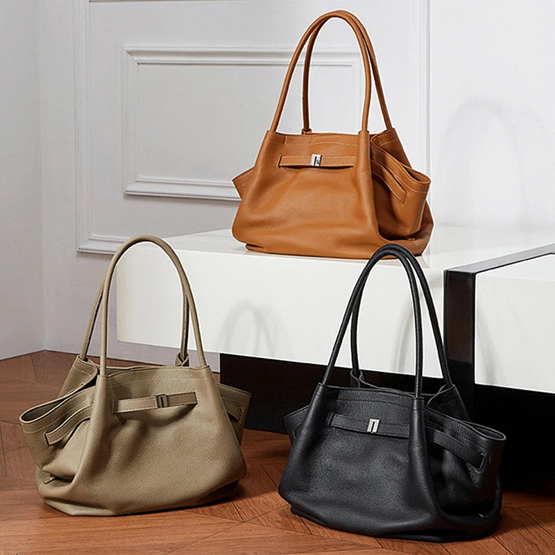 Burminsa Real 100% Genuine Leather Tote Bags For Women 2025 Luxury Designer Underarm Shoulder Bags Big Shopping Ladies Handbags