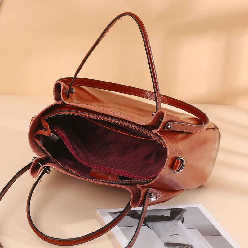 Burminsa Retro Cowhide Genuine Leather Handbags For Women 2025 Luxury Designer Work Tote Shopping Ladies Shoulder Crossbody Bags