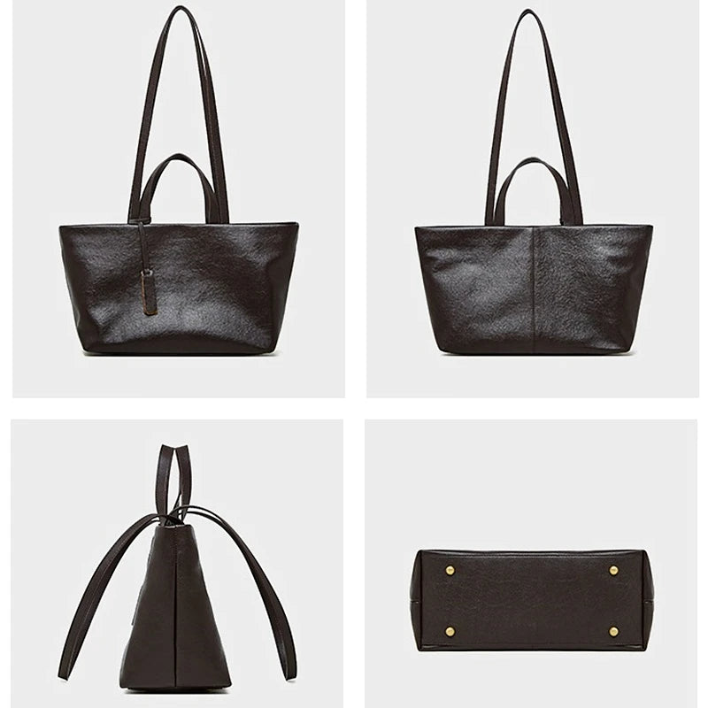 Burminsa Cowhide Genuine Leather Tote Shoulder Bags For Women 2025 Luxury Designer Large Capacity Commuter Work Ladies Handbags