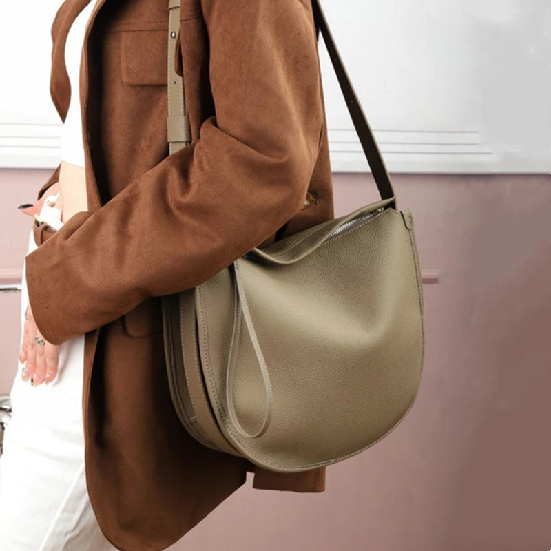 Burminsa Cowhide Genuine Leather Crescent Shoulder Bags For Women 2025 Luxury Designer Crossbody Shopper Tote Ladies Handbags