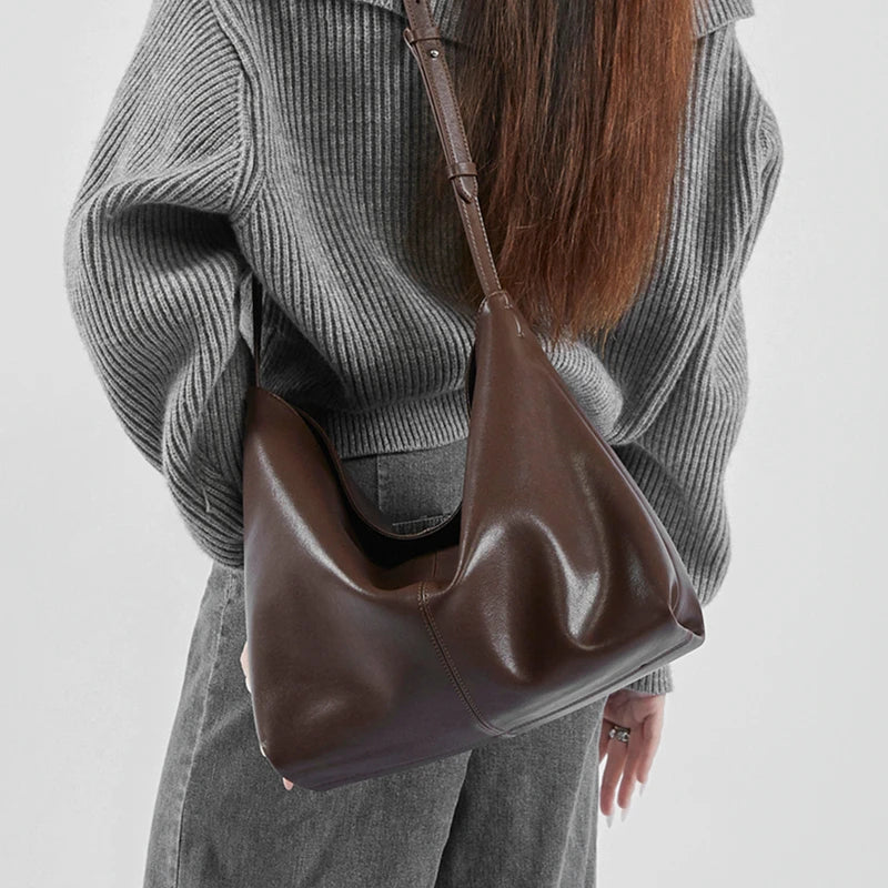 Burminsa Cowhide Genuine Leather Hobo Shoulder Crossbody Bags For Women 2025 Trend Designer Large Capacity Work Ladies Handbags