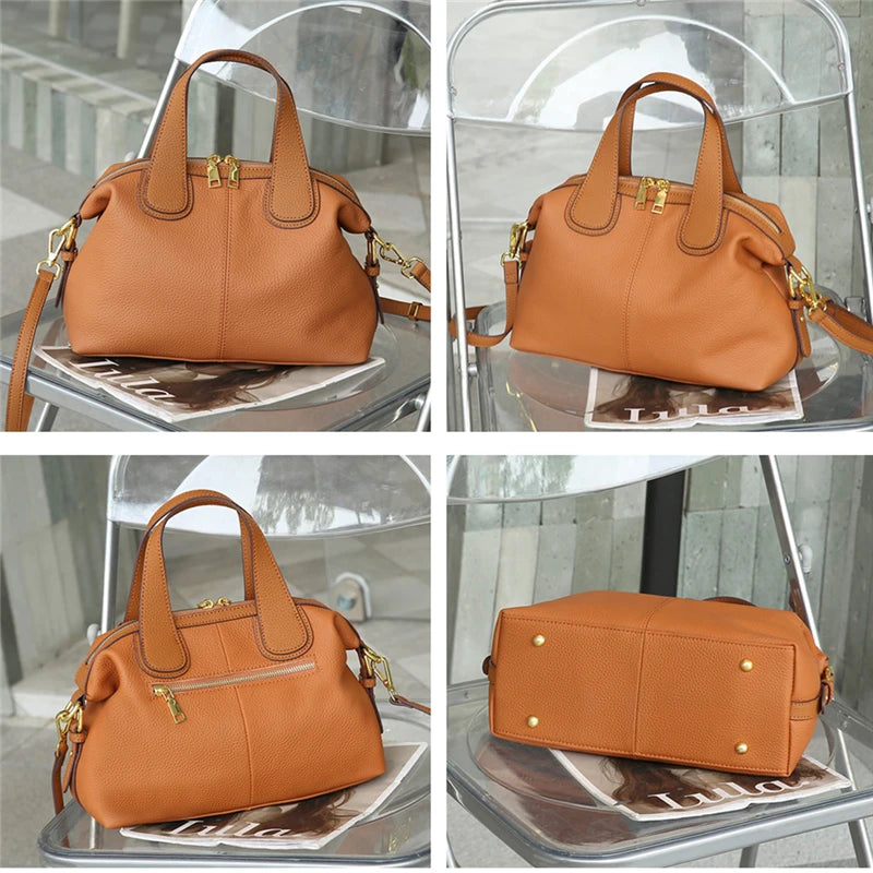 Burminsa Cowhide Genuine Leather Handbags For Women 2025 Luxury Designer Soft Pillow Satchel Work Ladies Shoulder Crossbody Bags