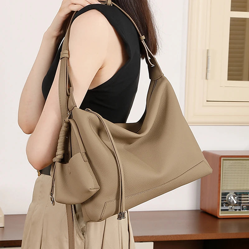 Burminsa Luxury Cowhide Genuine Leather Hobo Shoulder Bags 2025 Trend Designer Commuting Messenger Bags Crescent Ladies Handbags