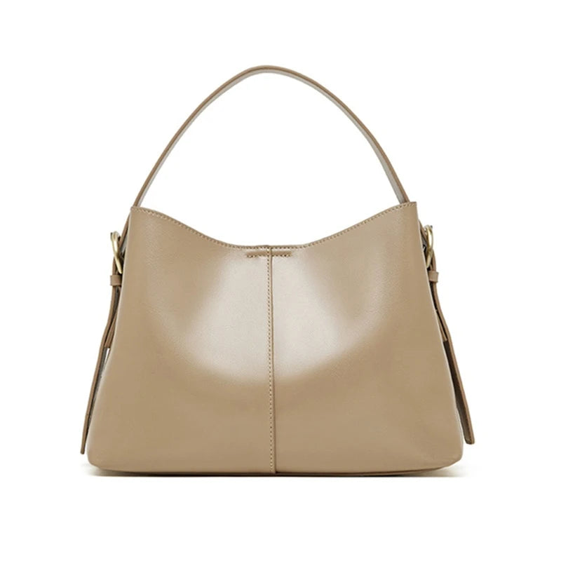 Burminsa Cowhide Genuine Leather Bucket Shoulder Bags For Women 2025 Luxury Designer Crosssbody Purses Tote Work Ladies Handbags