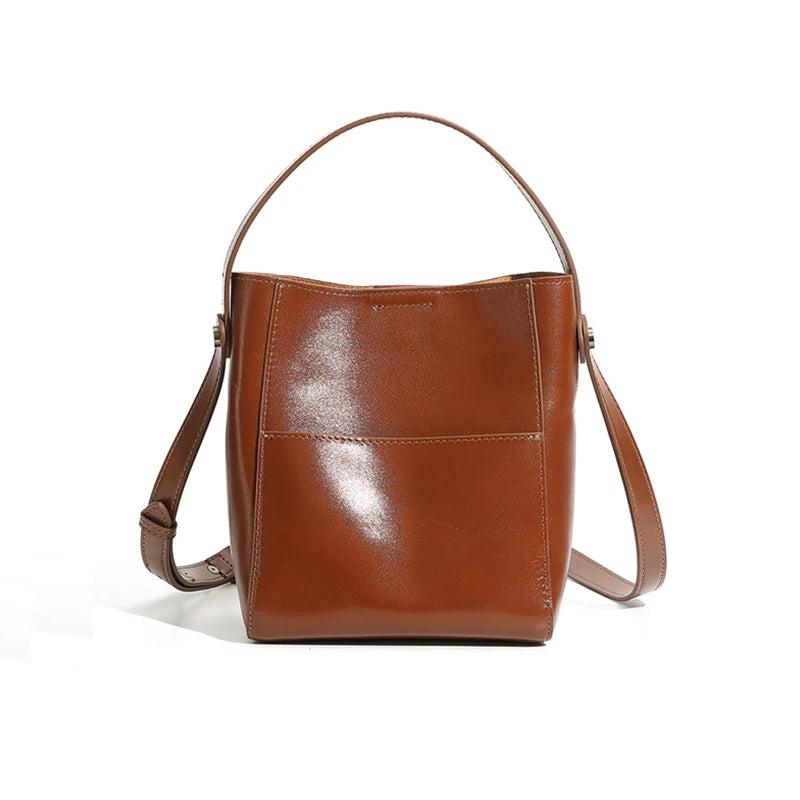 Burminsa Vintage Geuine Leather Bucket Shoulder Bags For Women 2025 Luxury Designer Crossbody Purses Small Tote Ladies Handbags