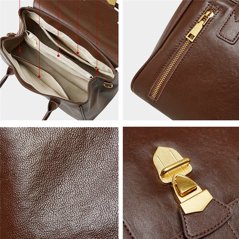Burminsa Cowhide Genuine Leather Tote Handbags For Women 2025 Luxury Designer Satchel Commuter Ladies Shoulder Crossbody Bags