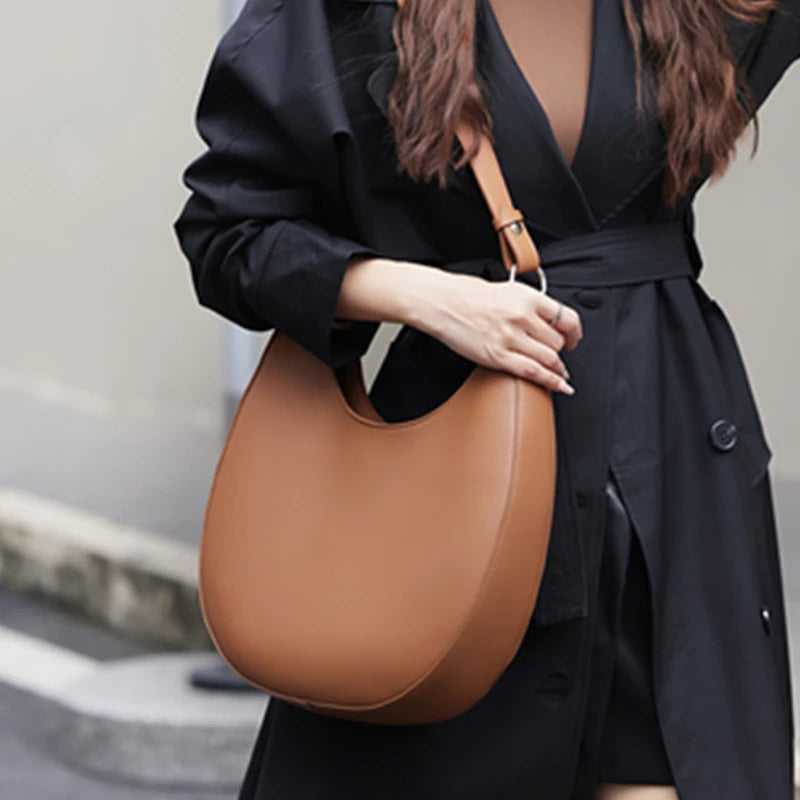 Burminsa Cowhide Genuine Leather Underarm Shoulder Bags For Women 2025 Trend Designer Hobo Crossbody Purses Tote Ladies Handbags