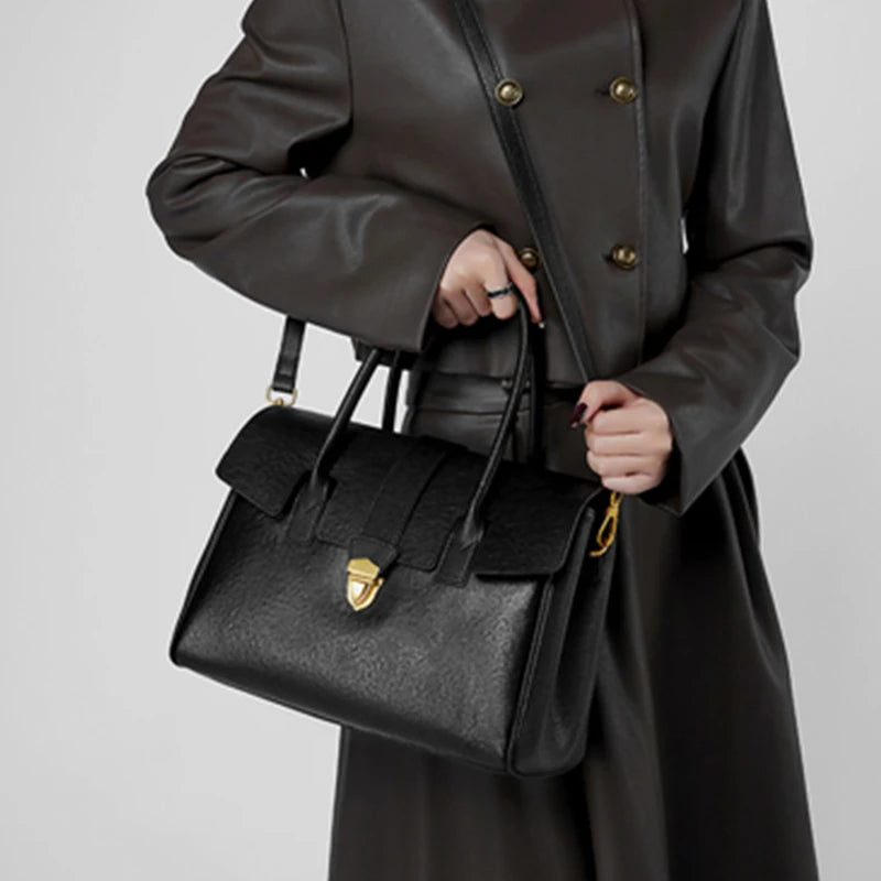 Burminsa Cowhide Genuine Leather Tote Handbags For Women 2025 Luxury Designer Satchel Commuter Ladies Shoulder Crossbody Bags