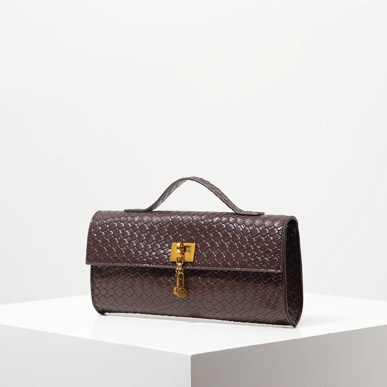 Baguette tecido de couro artificial retrô, embreagem feminina flip, bolsa de noite elegante, carteira borgonha, festa de vestido feminino, item de casamento (padrão aleatório)