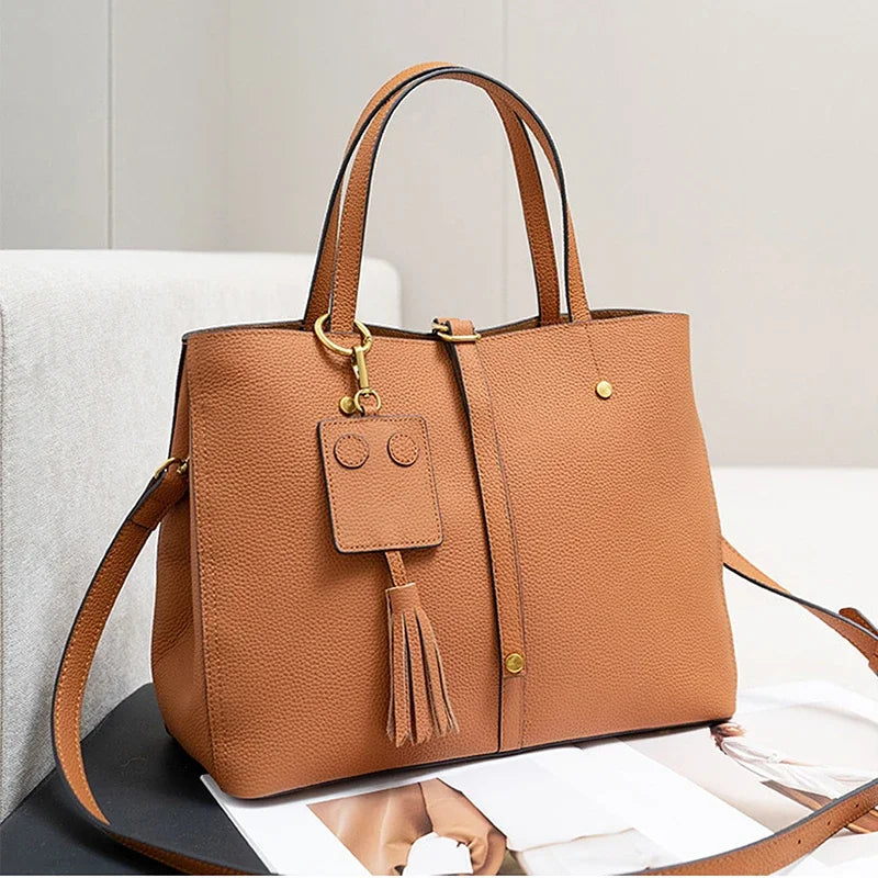 Burminsa Cowhide Genuine Leather Large Bucket Tote Handbags For Women New 2025 Luxury Designer Shopper Bucket Work Shoulder Bags