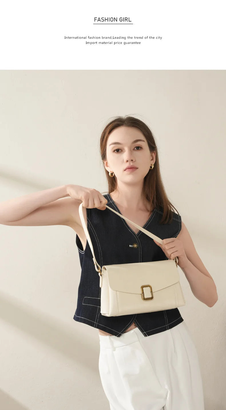 Bolsa feminina portátil de couro genuíno 2025, novo nicho de alta qualidade, bolsa de ombro crossbody, bolsa de viagem feminina com duas alças