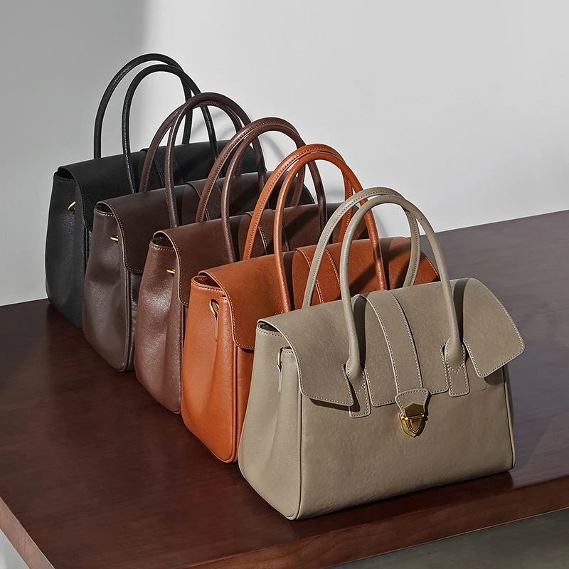 Burminsa Cowhide Genuine Leather Tote Handbags For Women 2025 Luxury Designer Satchel Commuter Ladies Shoulder Crossbody Bags