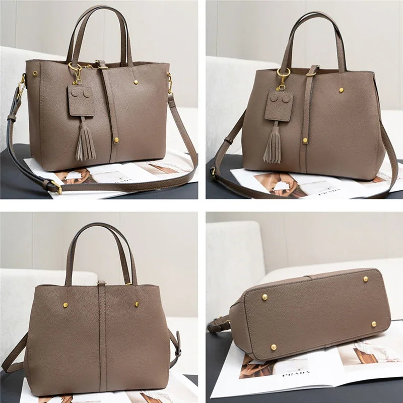 Burminsa Cowhide Genuine Leather Large Bucket Tote Handbags For Women New 2025 Luxury Designer Shopper Bucket Work Shoulder Bags