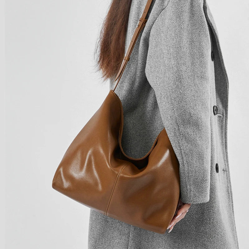 Burminsa Cowhide Genuine Leather Hobo Shoulder Crossbody Bags For Women 2025 Trend Designer Large Capacity Work Ladies Handbags