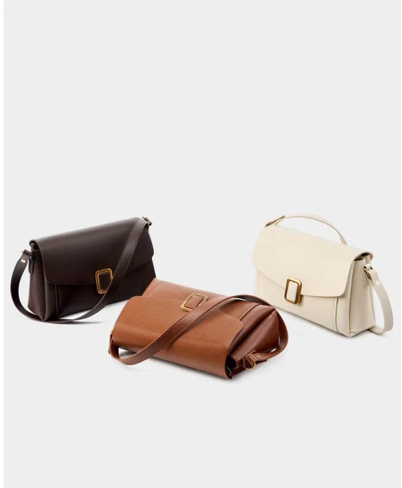 Bolsa feminina portátil de couro genuíno 2025, novo nicho de alta qualidade, bolsa de ombro crossbody, bolsa de viagem feminina com duas alças