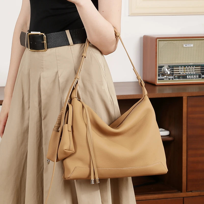 Burminsa Luxury Cowhide Genuine Leather Hobo Shoulder Bags 2025 Trend Designer Commuting Messenger Bags Crescent Ladies Handbags