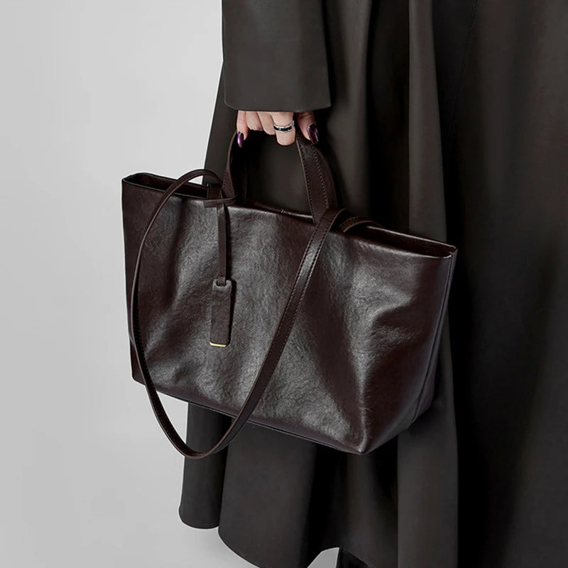Burminsa Cowhide Genuine Leather Tote Shoulder Bags For Women 2025 Luxury Designer Large Capacity Commuter Work Ladies Handbags