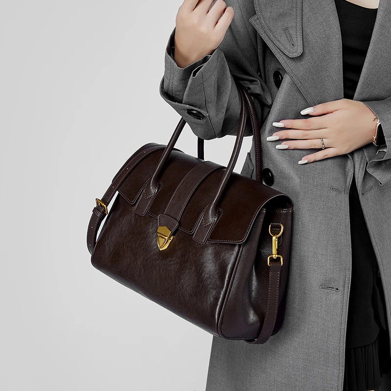 Burminsa Cowhide Genuine Leather Tote Handbags For Women 2025 Luxury Designer Satchel Commuter Ladies Shoulder Crossbody Bags