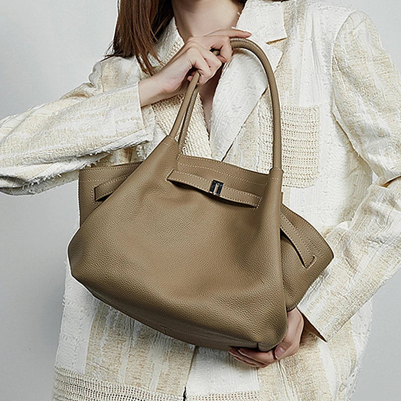 Burminsa Real 100% Genuine Leather Tote Bags For Women 2025 Luxury Designer Underarm Shoulder Bags Big Shopping Ladies Handbags