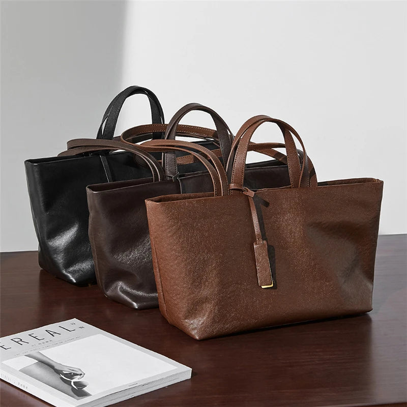 Burminsa Cowhide Genuine Leather Tote Shoulder Bags For Women 2025 Luxury Designer Large Capacity Commuter Work Ladies Handbags