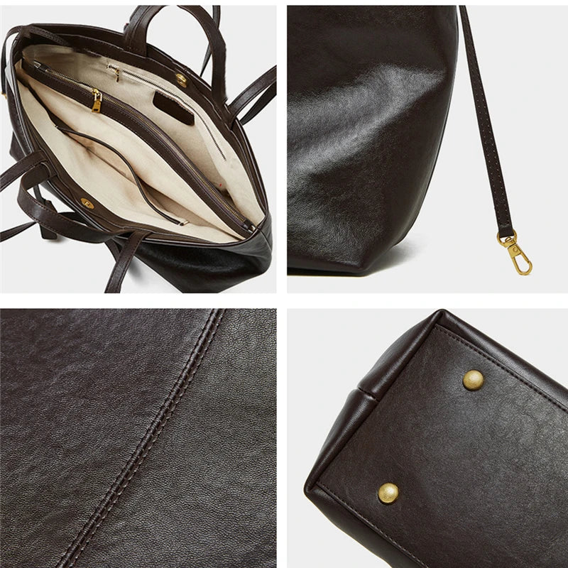 Burminsa Cowhide Genuine Leather Tote Shoulder Bags For Women 2025 Luxury Designer Large Capacity Commuter Work Ladies Handbags