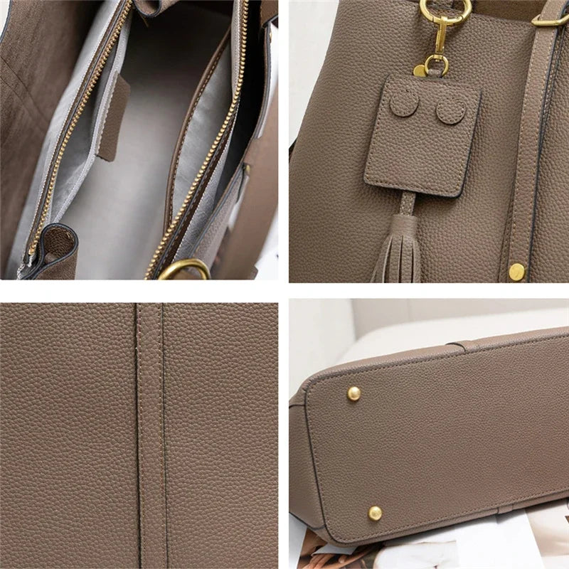 Burminsa Cowhide Genuine Leather Large Bucket Tote Handbags For Women New 2025 Luxury Designer Shopper Bucket Work Shoulder Bags