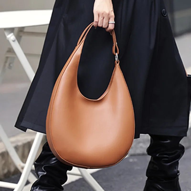 Burminsa Cowhide Genuine Leather Underarm Shoulder Bags For Women 2025 Trend Designer Hobo Crossbody Purses Tote Ladies Handbags
