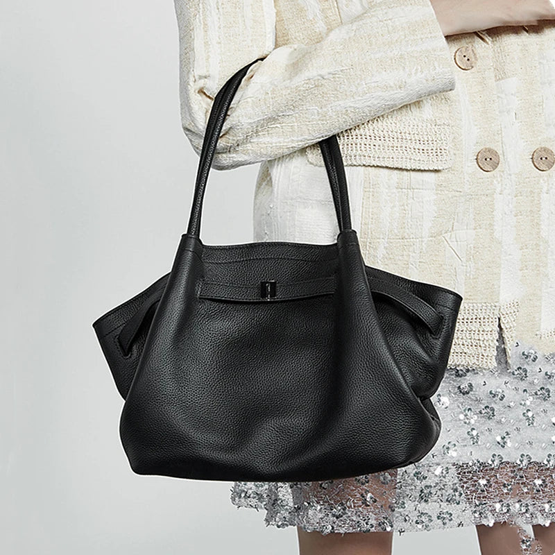 Burminsa Real 100% Genuine Leather Tote Bags For Women 2025 Luxury Designer Underarm Shoulder Bags Big Shopping Ladies Handbags
