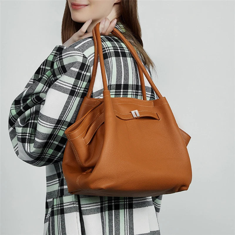 Burminsa Real 100% Genuine Leather Tote Bags For Women 2025 Luxury Designer Underarm Shoulder Bags Big Shopping Ladies Handbags