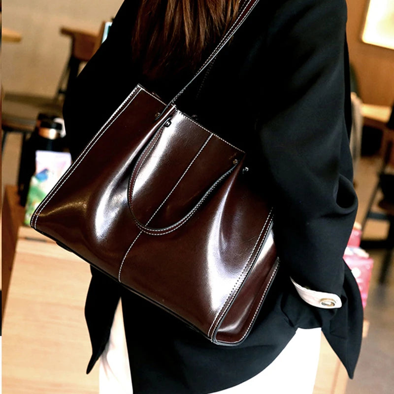 Burminsa Cowhide Genuine Leather Tote Shoulder Bags For Women 2025 Luxury Designer Large Capacity Shopper Work Ladies Handbags