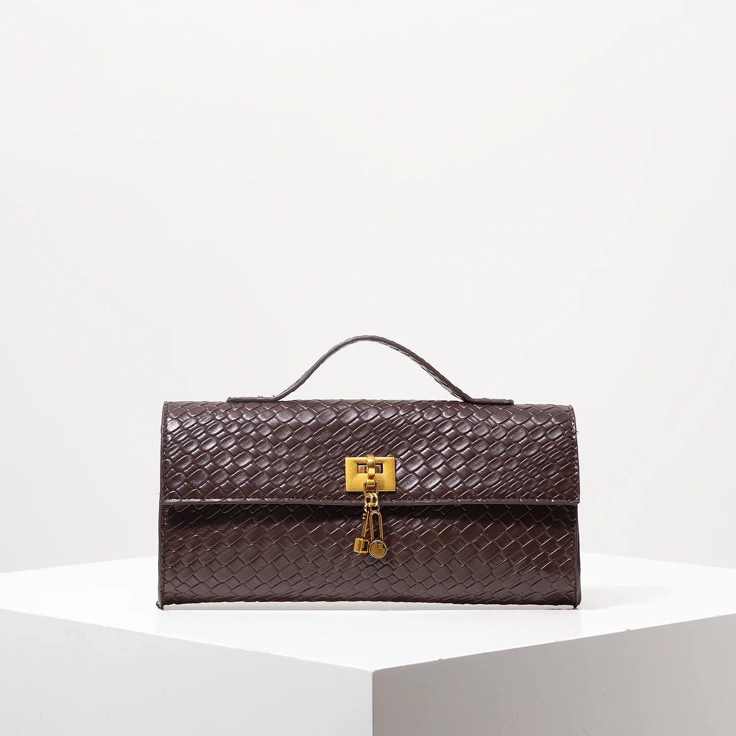 Baguette tecido de couro artificial retrô, embreagem feminina flip, bolsa de noite elegante, carteira borgonha, festa de vestido feminino, item de casamento (padrão aleatório)