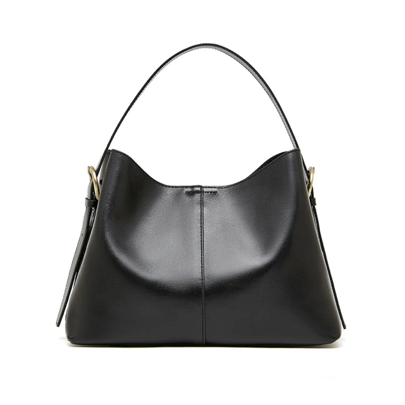 Burminsa Cowhide Genuine Leather Bucket Shoulder Bags For Women 2025 Luxury Designer Crosssbody Purses Tote Work Ladies Handbags