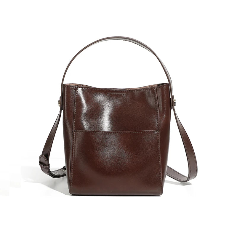 Burminsa Vintage Geuine Leather Bucket Shoulder Bags For Women 2025 Luxury Designer Crossbody Purses Small Tote Ladies Handbags