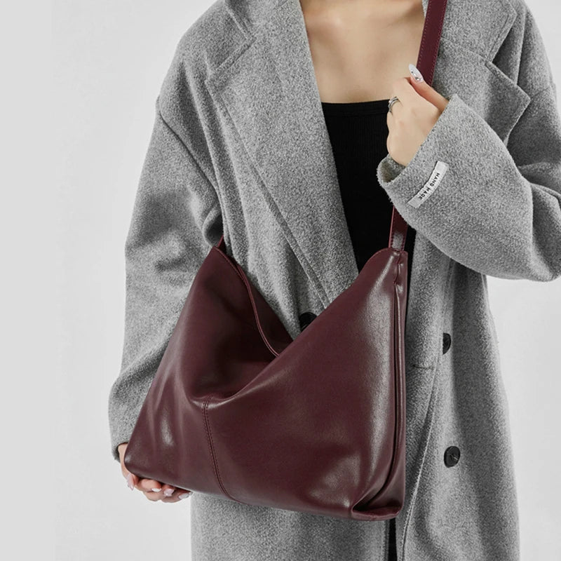 Burminsa Cowhide Genuine Leather Hobo Shoulder Crossbody Bags For Women 2025 Trend Designer Large Capacity Work Ladies Handbags