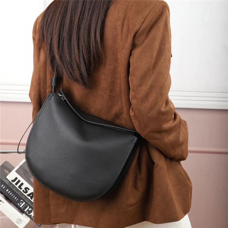 Burminsa Cowhide Genuine Leather Crescent Shoulder Bags For Women 2025 Luxury Designer Crossbody Shopper Tote Ladies Handbags