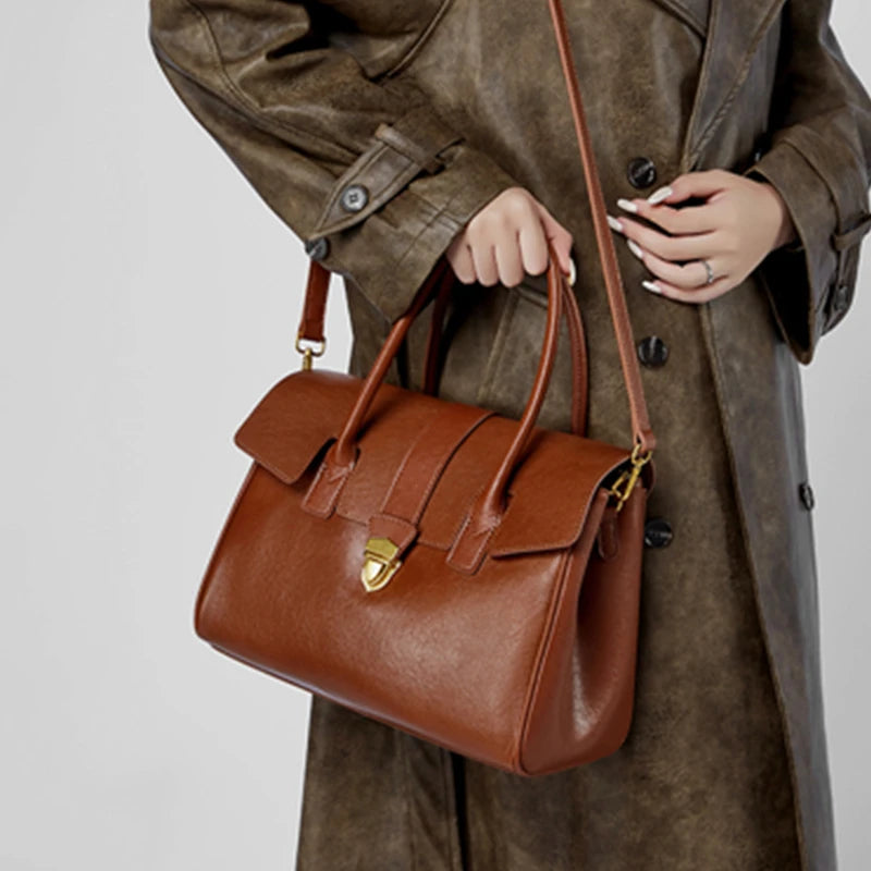 Burminsa Cowhide Genuine Leather Tote Handbags For Women 2025 Luxury Designer Satchel Commuter Ladies Shoulder Crossbody Bags