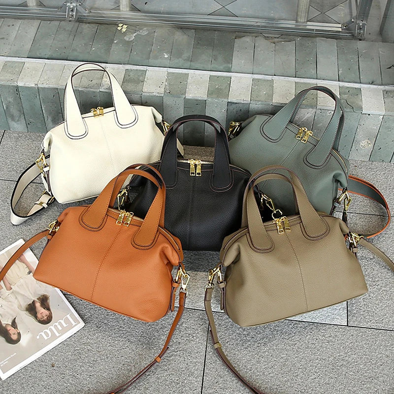Burminsa Cowhide Genuine Leather Handbags For Women 2025 Luxury Designer Soft Pillow Satchel Work Ladies Shoulder Crossbody Bags