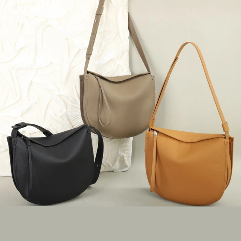 Burminsa Cowhide Genuine Leather Crescent Shoulder Bags For Women 2025 Luxury Designer Crossbody Shopper Tote Ladies Handbags