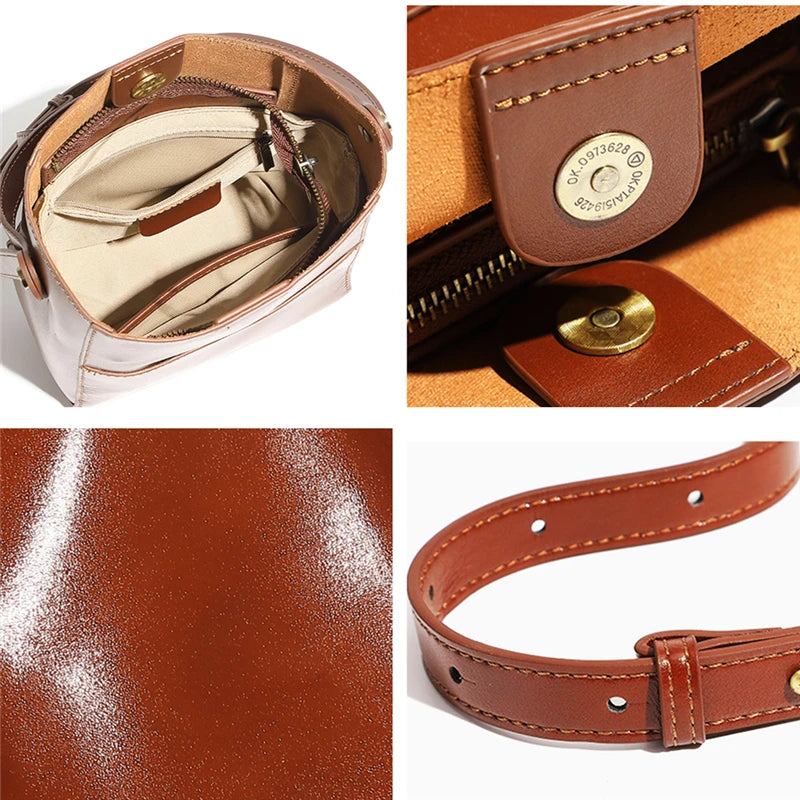 Burminsa Vintage Geuine Leather Bucket Shoulder Bags For Women 2025 Luxury Designer Crossbody Purses Small Tote Ladies Handbags